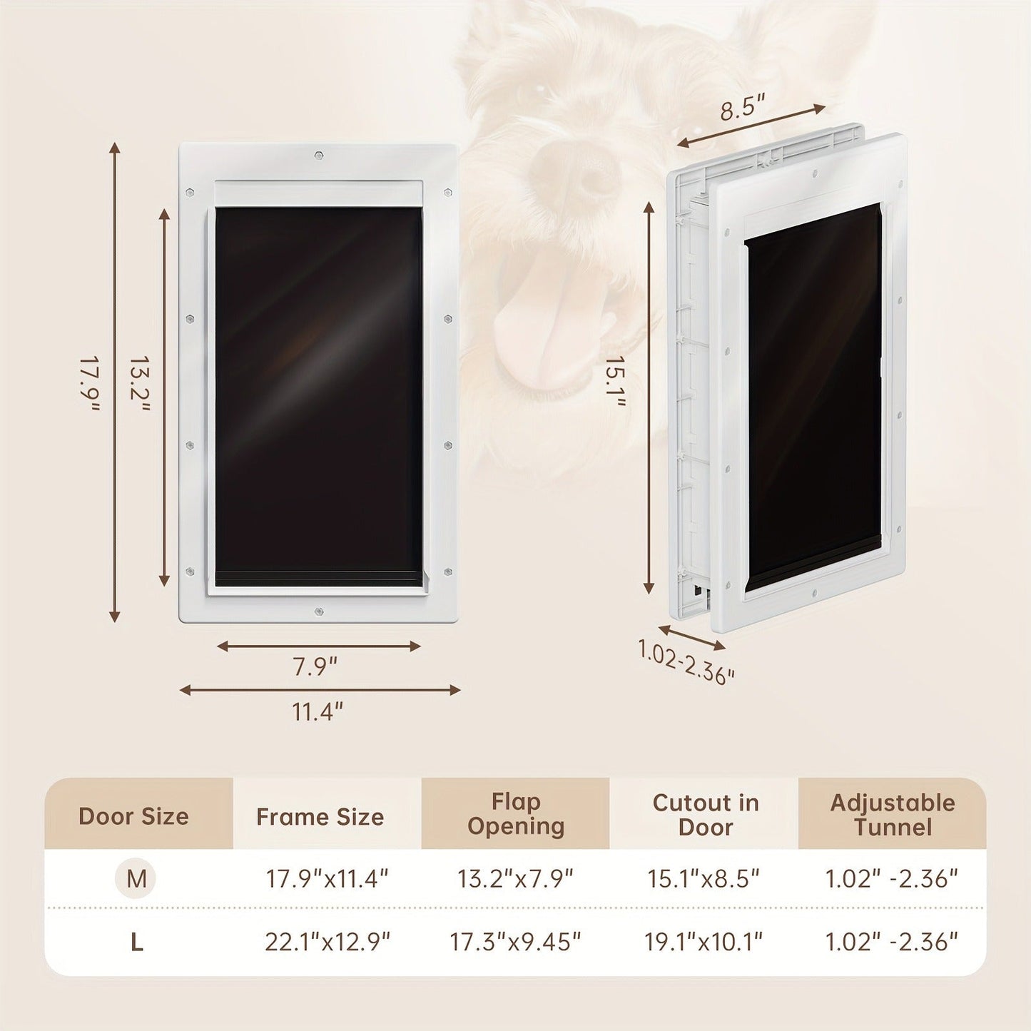 Dog Door 3-Flap Magnetic Pet Door for Interior & Exterior Doors or Wall – Heavy Duty Insulated Doggie Door with Closing Panel, Medium & Large, Fits Dogs 45–100 lbs, White & Black