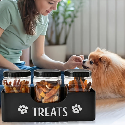 Airtight Pet Food Storage Container Set - 3pcs Plastic Jars with Lids, Farmhouse Style Snack Box for Dogs & Cats, Durable BPA-Free Treat Organizer, Kitchen Counter Canister Set, Black