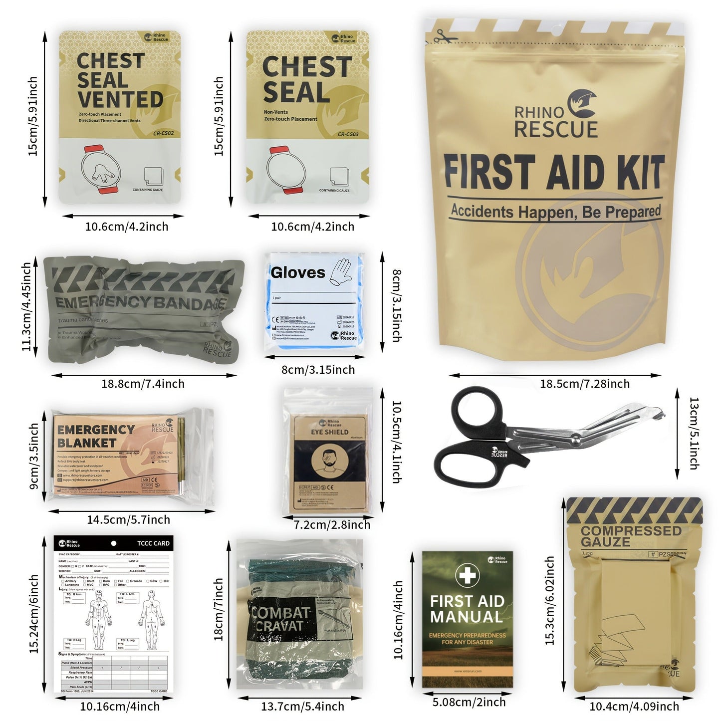 Tactical Emergency Trauma Kit 11pcs – Combat First Aid Survival Kit for Outdoor, Hunting & Rescue