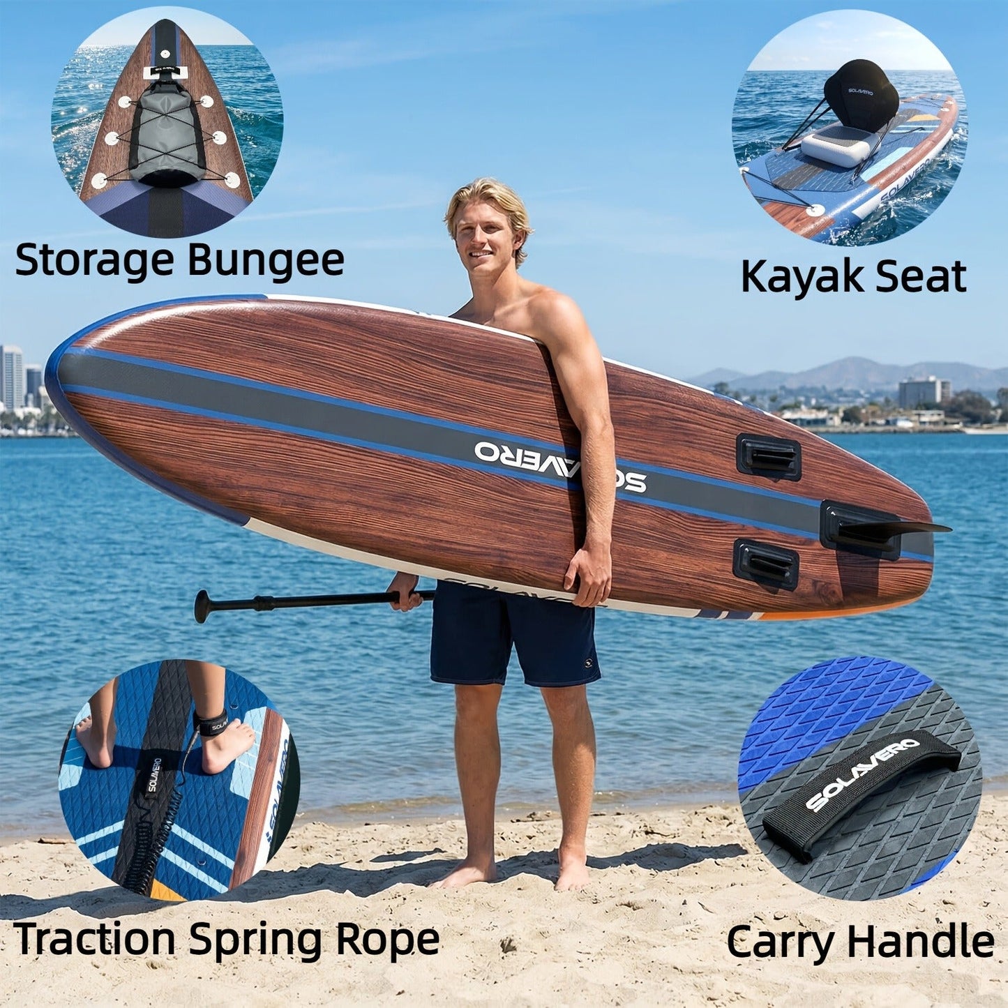Stand Up Paddle Board Inflatable SUP 10'6" & 11'6" - Non-Slip EVA Deck, 180kg Capacity, All-in-One Accessories Kit with Pump, Adjustable Paddle, Ankle Leash, Phone Pouch & Fins for Yoga Fishing Surfing