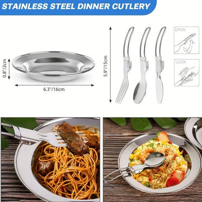 Camping Cookware Set for 2-3 People, Portable Aluminum Outdoor Cooking Kit with Pot, Frying Pan, Kettle & Cutlery, Lightweight Foldable Camp Kitchen Gear for Hiking, Backpacking & Travel