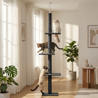 Floor to Ceiling Cat Tree Tower 90–107" – 4-Tier Tall Adjustable Cat Climbing Post with Tension Rod | Ceiling-Mounted Stable Cat Activity Center for Indoor Cats, Multiple Colors