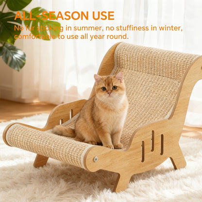 Cat Lounger Chair Elevated Sisal Rope Scratching Bed Wooden Frame Cat Hammock Beach Chair Indoor Nap Lounge Furniture for Cats Kittens Brown
