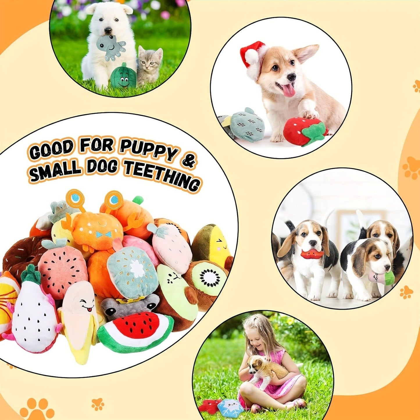 Squeaky Plush Dog Toys 80pcs Bulk Set - Colorful Fruit & Animal Shaped Stuffed Toys for Small Medium Dogs, Teething Puppy Toys Variety Pack, Interactive Plush Chew Toys for Playtime & Boredom Relief
