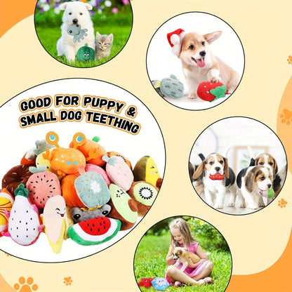 Squeaky Plush Dog Toys 80pcs Bulk Set - Colorful Fruit & Animal Shaped Stuffed Toys for Small Medium Dogs, Teething Puppy Toys Variety Pack, Interactive Plush Chew Toys for Playtime & Boredom Relief