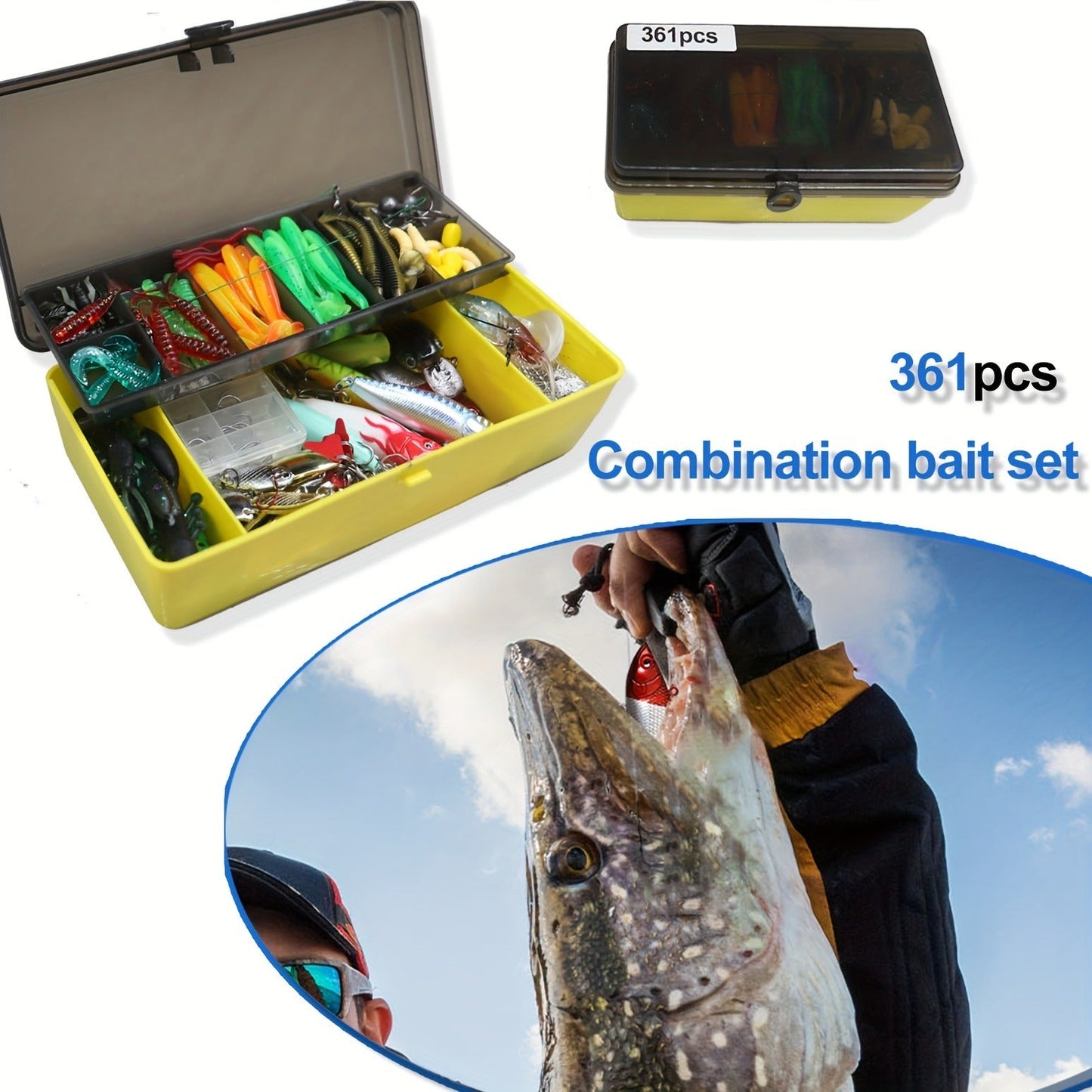 Fishing Lures Kit with Tackle Box – Mixed Plastic & Metal Baits, Hooks, Swivels & Jig Hooks (110/252/361pcs)