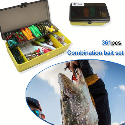 Fishing Lures Kit with Tackle Box – Mixed Plastic & Metal Baits, Hooks, Swivels & Jig Hooks (110/252/361pcs)