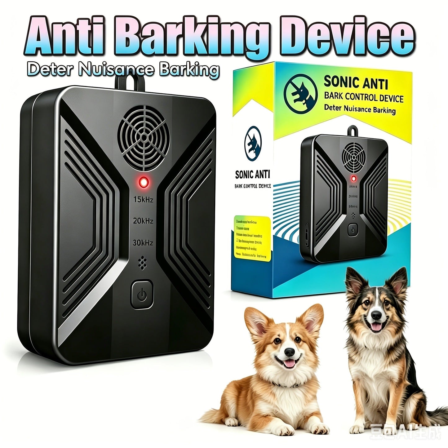 Ultrasonic Anti-Barking Device – Automatic Dog Bark Deterrent with 3 Frequency Modes & 50ft Range | Rechargeable 1500mAh, Hands-Free & Humane | Indoor & Outdoor Bark Control for All Dog Sizes | Dark Gray