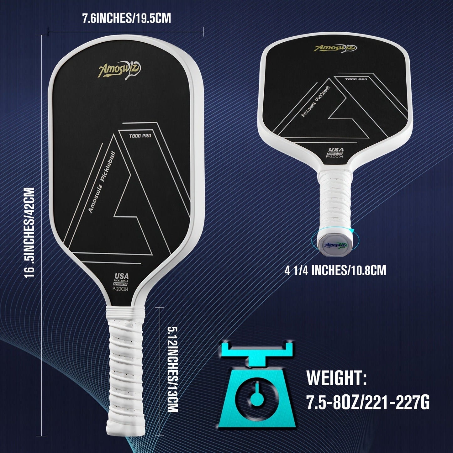 Carbon Fiber Pickleball Paddle T800 16mm Thermoformed - Elongated Pickleball Racket for Spin Power & Control, Upgraded 3-Layer Foam Edge, Includes Cover & Eraser, Great Gift for Men & Women