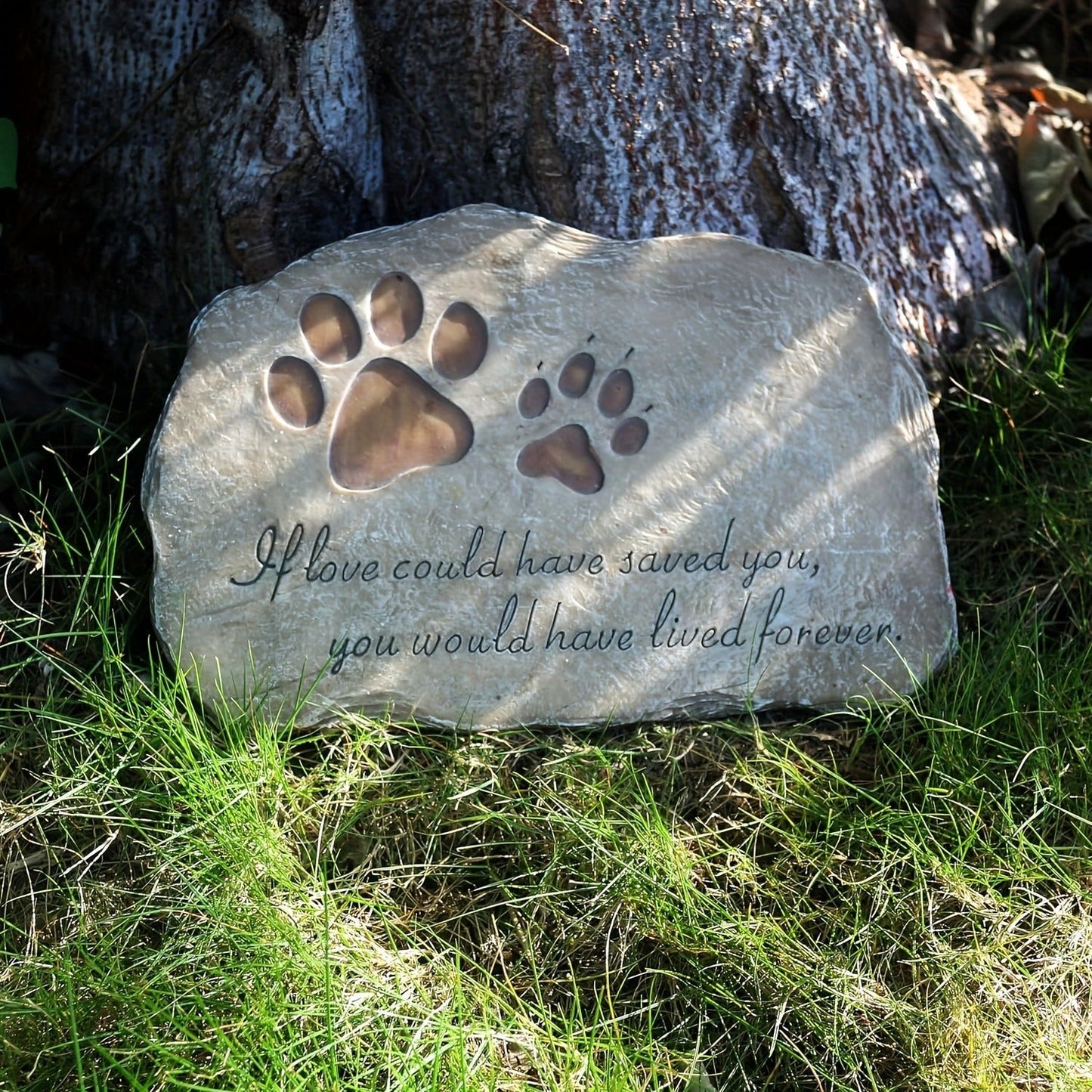 Pet Memorial Stone Hand-Painted Paw Print Garden Grave Marker for Dogs & Cats, Sympathy Loss Gift Indoor Outdoor Pet Remembrance Stone, Heartfelt Dog Cat Memorial Gift, Brown