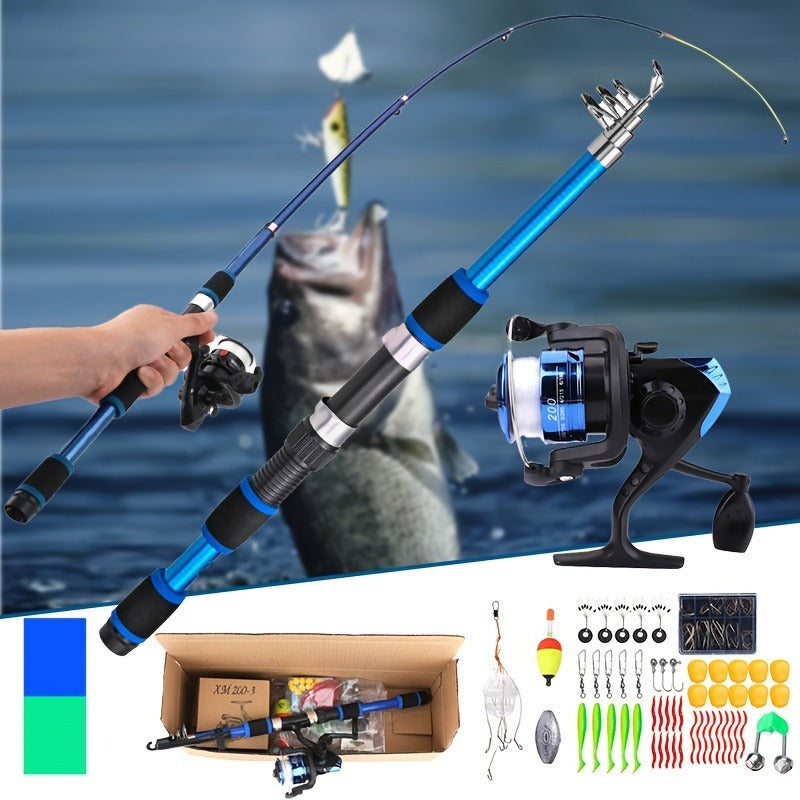 Fishing Rod and Reel Combo Complete Tackle Set with Line Soft Bait & Hooks Fast Action Freshwater Saltwater Fishing Kit for Beginners Adults
