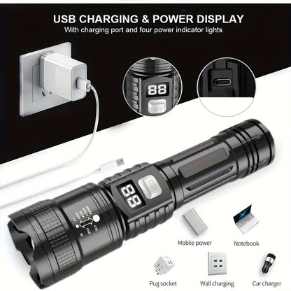 Zoomable Rechargeable Flashlight 800 Lumen High Power LED Torch Adjustable Beam for Camping Fishing Hunting Emergency EDC