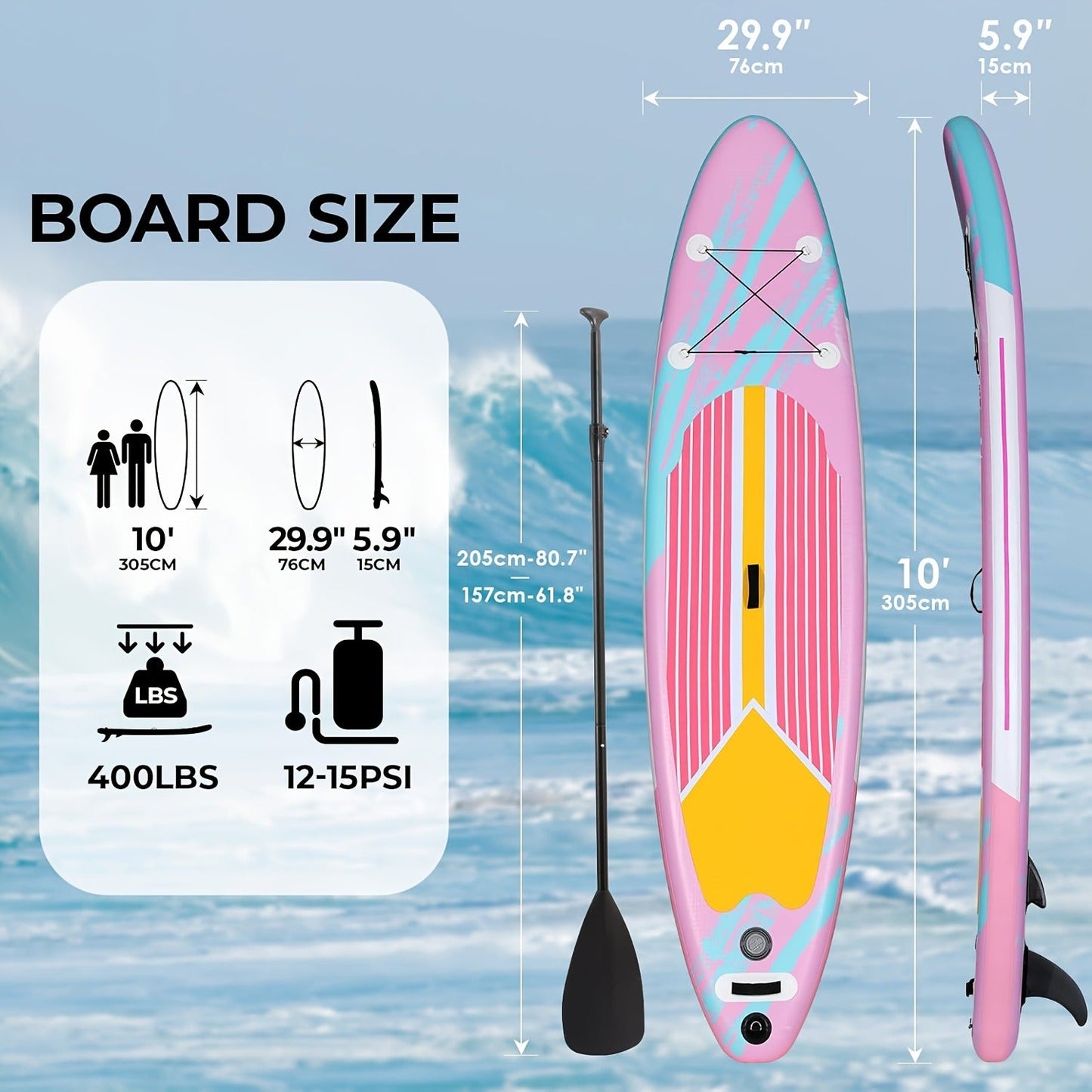 Stand Up Paddle Board 10ft 350lbs Inflatable SUP 3 Fins EVA Non-Slip Deck 12-15PSI Alloy Paddle Hand Pump Repair Kit Carrying Bag for Beginners All Skill Levels