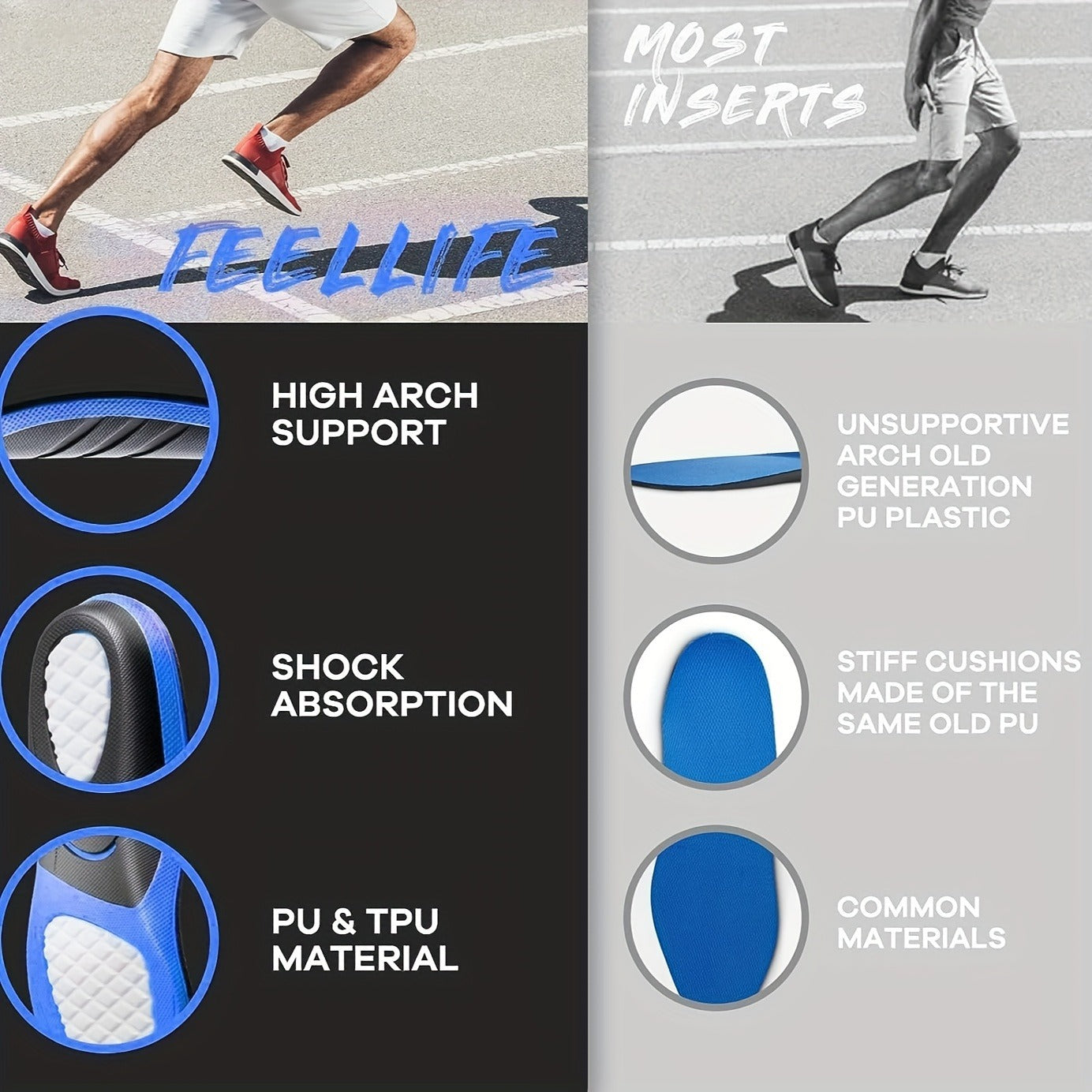 Arch Support Insoles Flat Feet Heavy Duty Shoe Inserts Men Women Work Boots