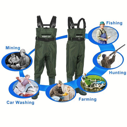 Waterproof Chest Waders for Men & Women with Boot Leg Straps, Adjustable H-Back Suspenders & Anti-Slip PVC Boots for Fly Fishing, Hunting & Farm Work – Sizes US 6.5-13
