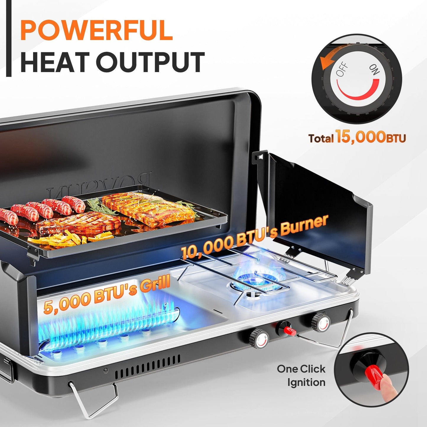 Camping Stove with Oven 2-in-1 – Portable Propane Double Burner 16,000 BTU & Outdoor Oven Combo with Auto-Ignition & Thermometer | Camping, Backyard & Picnic Cooking