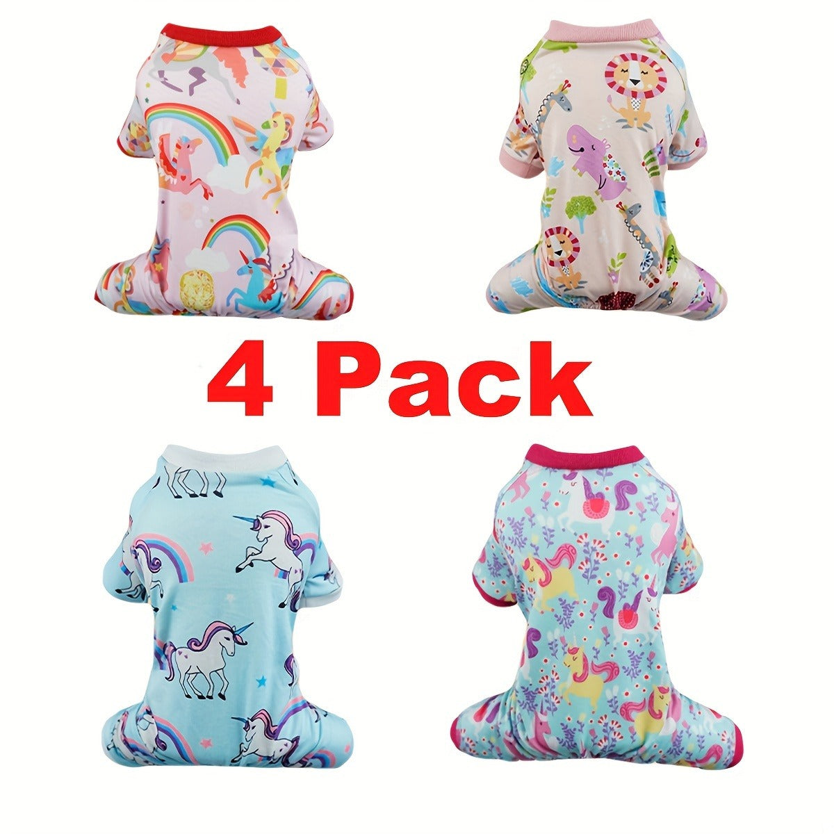 Puppy Clothes Set 4pcs Dog Cat Pajamas Onesie for Small Breeds Boys Girls, Spring Summer Shirts for Chihuahua Yorkshire Terrier Cats, Cute Mixed Color Pet Clothing Bundle, Sizes S M XL