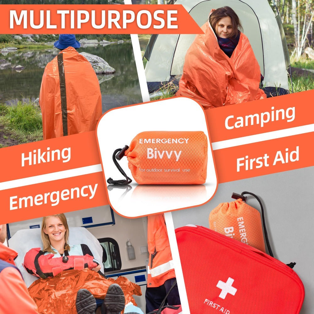 Emergency Sleeping Bag 4-Pack with Survival Whistles – Mylar Thermal Blanket Shelter Bag, Lightweight Waterproof Bivy Sack for Camping, Hiking, Backpacking & Outdoor Survival Gear