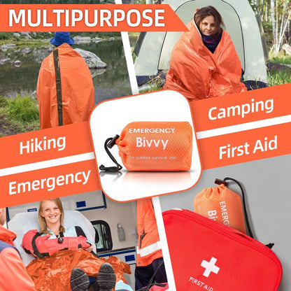 Emergency Sleeping Bag 4-Pack with Survival Whistles – Mylar Thermal Blanket Shelter Bag, Lightweight Waterproof Bivy Sack for Camping, Hiking, Backpacking & Outdoor Survival Gear