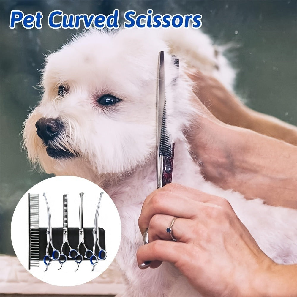 Dog Grooming Scissors Set 7-in-1 Professional Ceramic Coated Stainless Steel Safety Round Tip Straight Thinning Curved Scissors Comb Kit for Dogs Cats