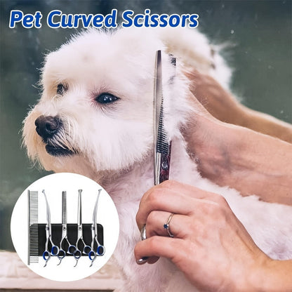 Dog Grooming Scissors Set 7-in-1 Professional Ceramic Coated Stainless Steel Safety Round Tip Straight Thinning Curved Scissors Comb Kit for Dogs Cats