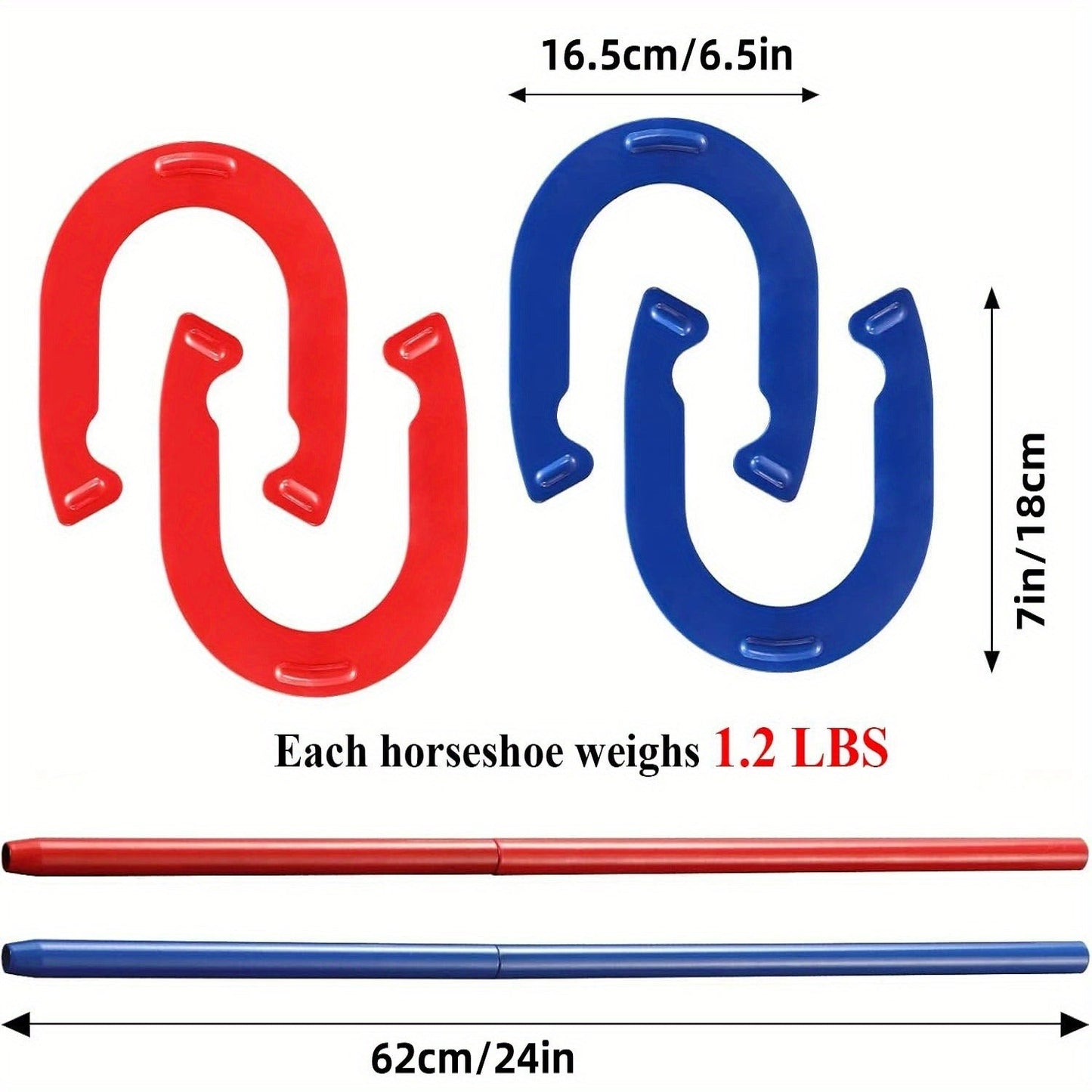 Horseshoes Game Set Heavy Duty – 4 Forged Steel Horse Shoes & 2 Stakes, 1.2lb Each, Red & Blue – Outdoor Lawn Game for Adults & Family, Backyard, Beach & Party