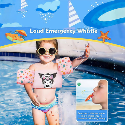 Kids Swim Vest Toddler Arm Floaties Cute Cartoon Print Adjustable Straps Nylon 20-66lbs Ages 2-9 for Pool Beach Learning to Swim