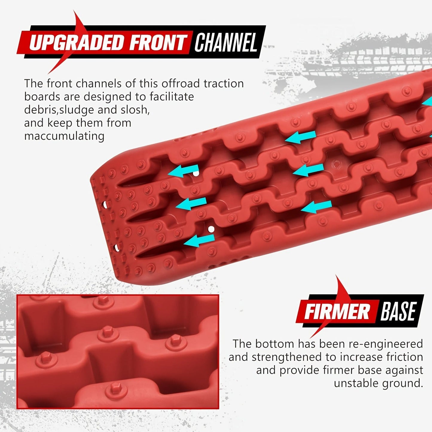 Off-Road Traction Boards Recovery Tracks 2-Pack – 10-Ton Capacity, 40”×11.8” PP Traction Mats for Sand, Mud & Snow, 4x4 Vehicle Recovery Boards with Carry Bag & Leash, Orange/Red/Black