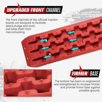 Off-Road Traction Boards Recovery Tracks 2-Pack – 10-Ton Capacity, 40”×11.8” PP Traction Mats for Sand, Mud & Snow, 4x4 Vehicle Recovery Boards with Carry Bag & Leash, Orange/Red/Black