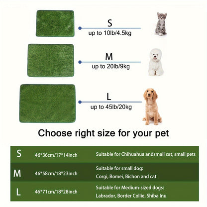 Reusable Dog Potty Training Pad - Washable Artificial Grass Mat, Anti-Odor, Indoor Outdoor Pet Toilet Pad for Dogs Cats, M & L Sizes