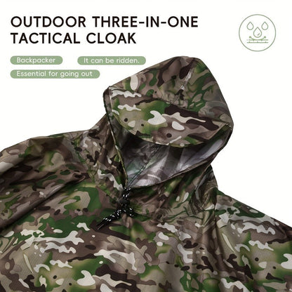 Waterproof Rain Poncho Digital Camouflage - Lightweight Polyester Raincoat for Hiking Camping Mountain Climbing Outdoor Sports, One Size Unisex Emergency Rain Jacket with Smooth Lining
