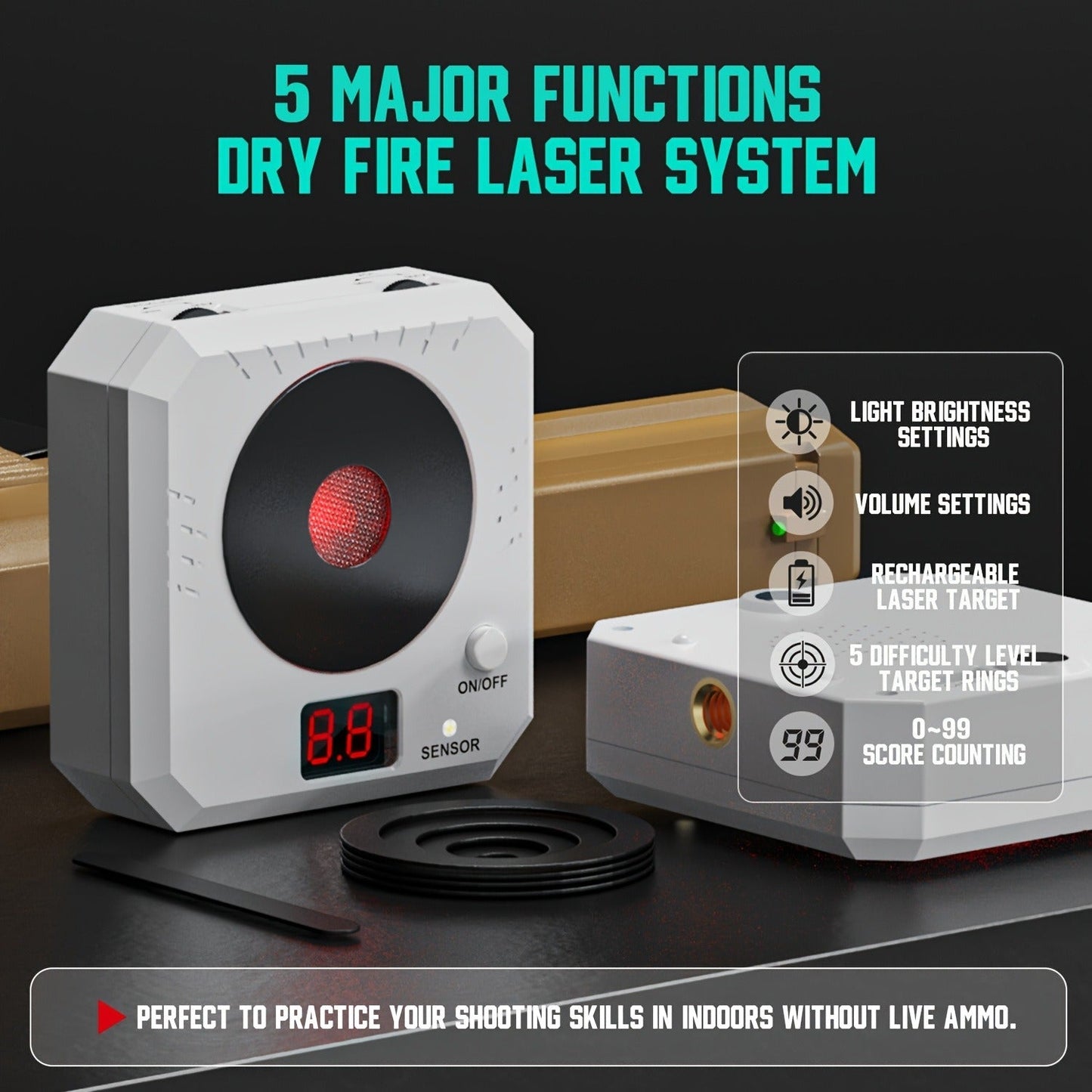 Rechargeable Laser Dry Fire Training Target Set 4 Difficulty Levels