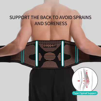 Lumbar Support Belt with Copper Compression – Breathable Lower Back Brace for Men & Women, Adjustable Hook-Loop Waist Support for Heavy Lifting Work Workout Gym, S to 4XL
