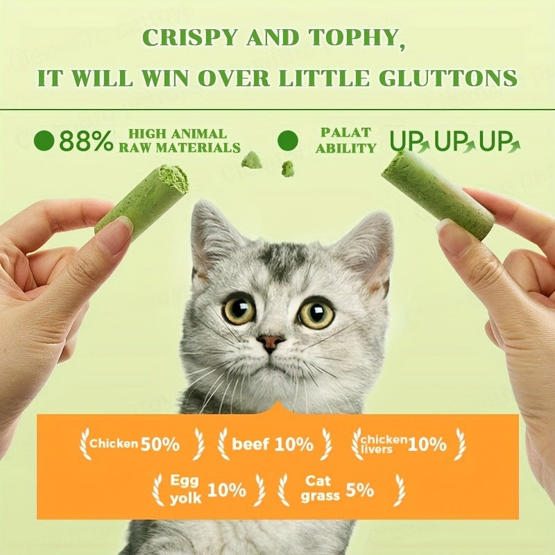 Cat Grass Freeze-Dried Sticks – Natural Dental Chew Snacks for Cats, Hairball Removal & Teeth Cleaning, Consumable Cat Grass Chew Toy (15 or 30 pcs)