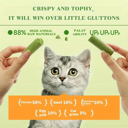 Cat Grass Freeze-Dried Sticks – Natural Dental Chew Snacks for Cats, Hairball Removal & Teeth Cleaning, Consumable Cat Grass Chew Toy (15 or 30 pcs)