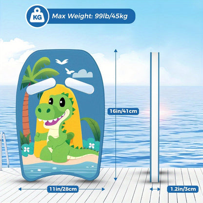Kids Swimming Kickboard – Cute Dinosaur Cartoon Design, Blue Buoyant Foam Pool Training Aid for Toddlers Children, Stroke Development Water Safety Swim Board