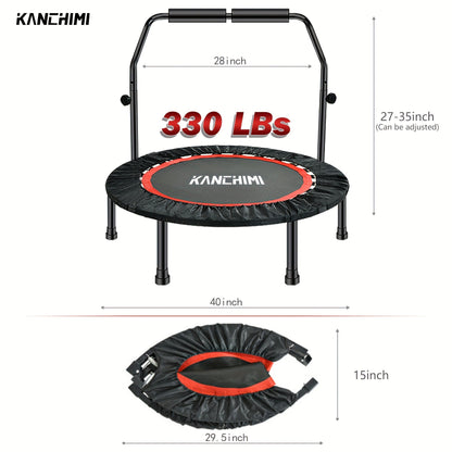 Mini Trampoline Rebounder 40" for Adults 330LB Capacity with Balance Bar Indoor Outdoor Fitness Cardio Exercise Trampoline