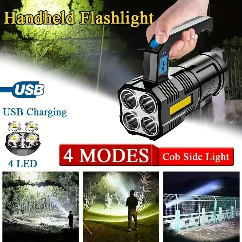 Rechargeable LED Flashlight 6-Pack - Transparent COB Side Light, 6 Modes Multifunction Handheld Torch, ABS Body for Camping, Hiking, Work & Emergency Power Outage