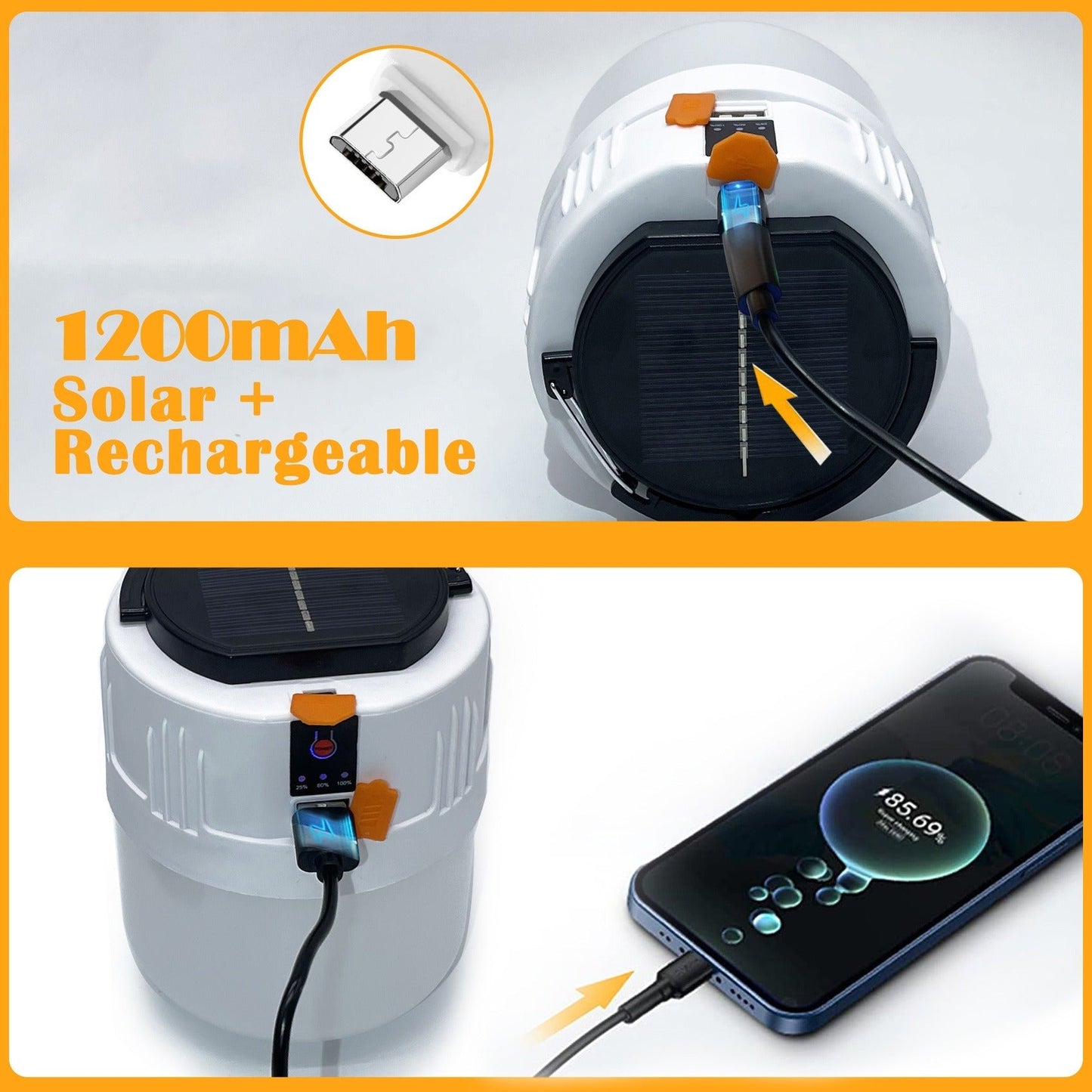 Portable Solar Lantern 4-Pack – LED Camping Lantern Rechargeable, 1200mAh Solar Panel & USB Charging, 3 Lighting Modes, Lightweight Tent Light for Power Outage, Emergency, Hurricane & Car Repair