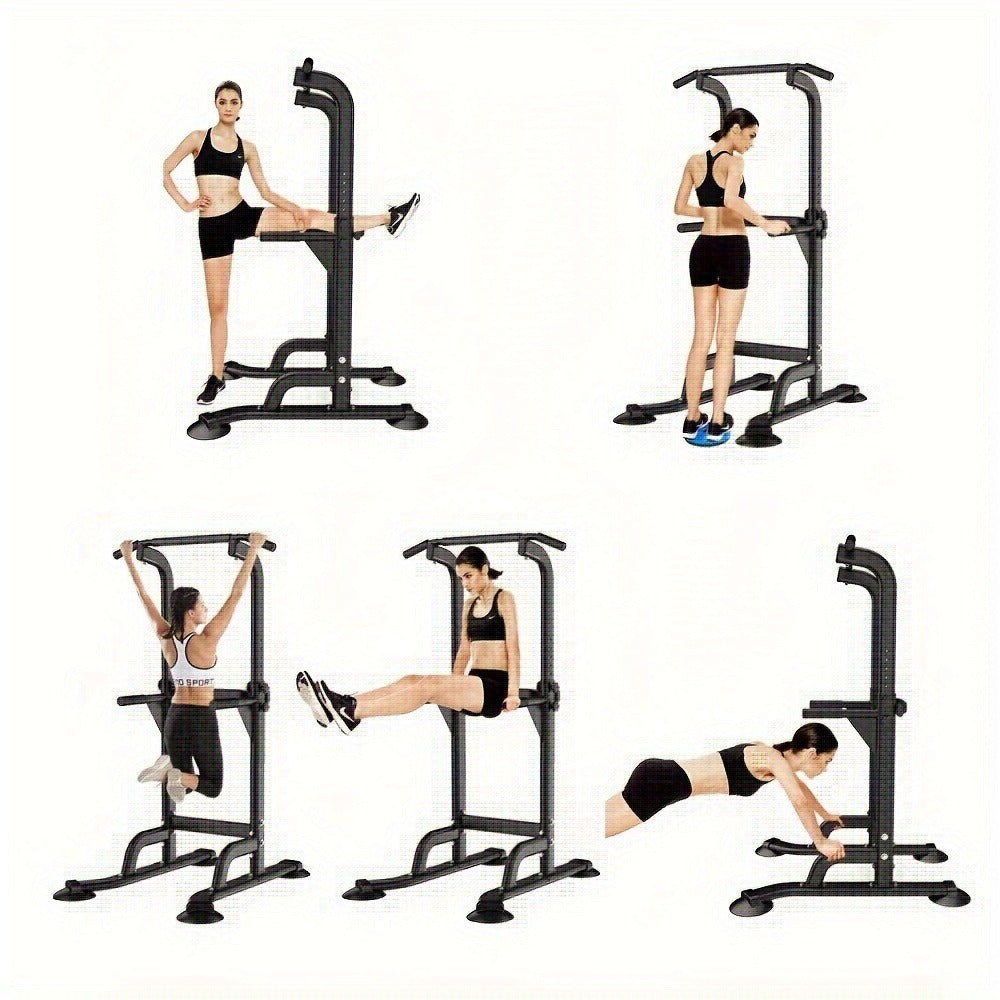 Power Tower Dip Station Pull Up Bar for Home Gym – 330lb Capacity, 10 Height Levels 65"-83", 6 Exercise Positions, H-Base with Suction Cups – Full Body Strength Training Equipment
