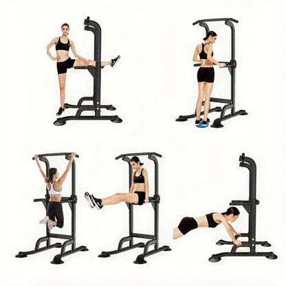 Power Tower Dip Station Pull Up Bar for Home Gym – 330lb Capacity, 10 Height Levels 65"-83", 6 Exercise Positions, H-Base with Suction Cups – Full Body Strength Training Equipment