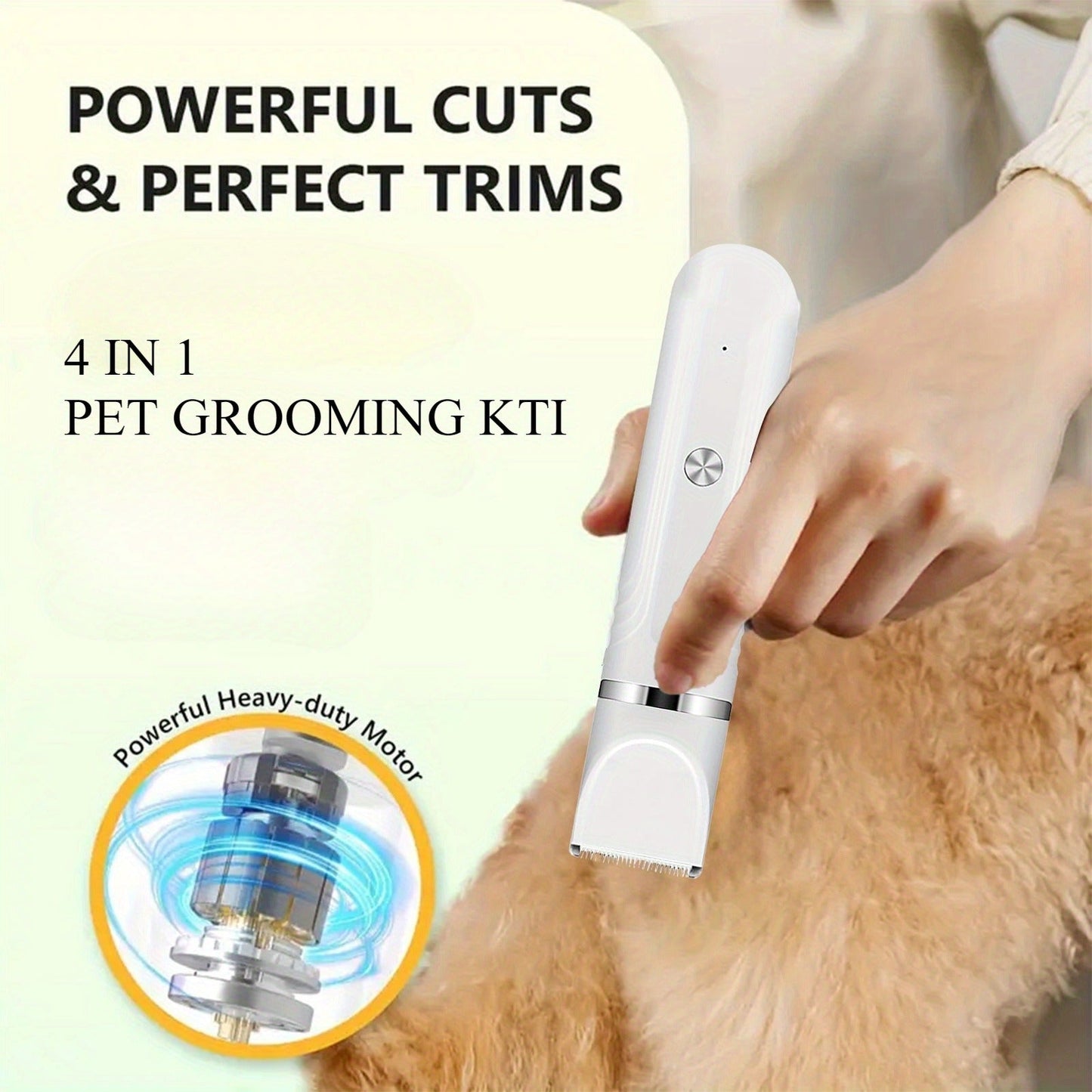 Pet Hair Clipper 4-in-1 Cordless Grooming Kit with Nail Trimmer Limit Combs USB Rechargeable for Dogs Cats Small Animals Thick Coat