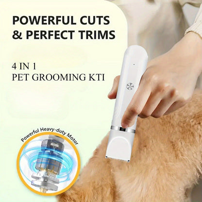 Pet Hair Clipper 4-in-1 Cordless Grooming Kit with Nail Trimmer Limit Combs USB Rechargeable for Dogs Cats Small Animals Thick Coat