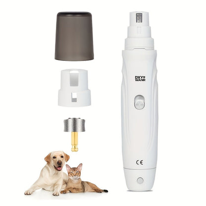 Electric Pet Nail Grinder 2-Speed 3-Port - Rechargeable Quiet Dog Cat Nail Trimmer with 3 Hour Battery Life, Painless Paw Nail Polisher for Small Medium Large Dogs All Breeds, White