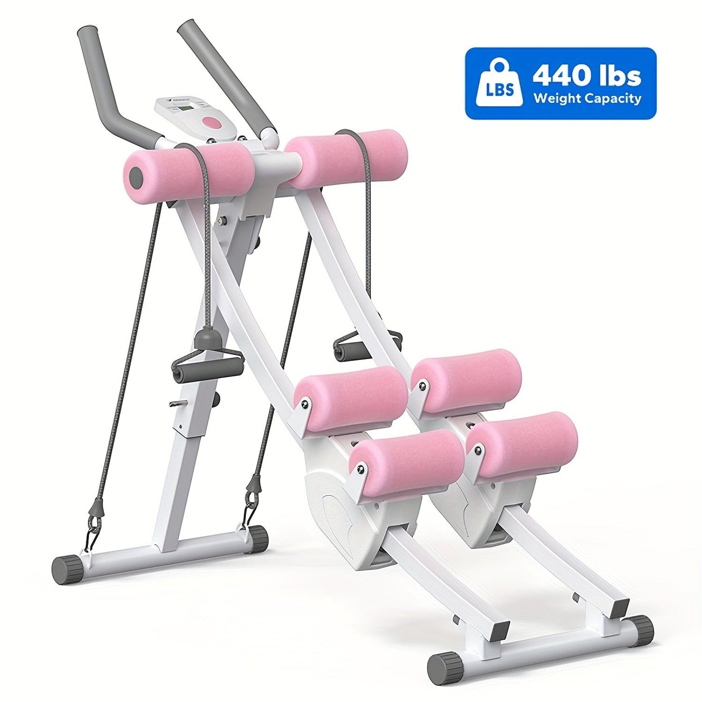 Ab Machine Adjustable Dual-Track Core Trainer with LCD Display – Foldable Ab Roller 440LB Capacity, 110° Curved Track & Knee Pad for Home Gym Men Women