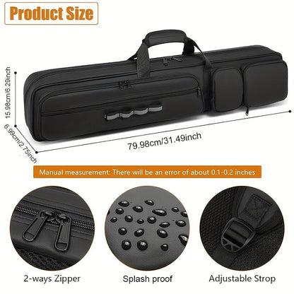 Pool Cue Case 4x4 – Billiard Cue Bag Holds 4 Butts & 4 Shafts, Hidden Backpack Strap, Large Front Accessory Pockets – Durable Pool Stick Carrying Case for Home, Club & Tournament