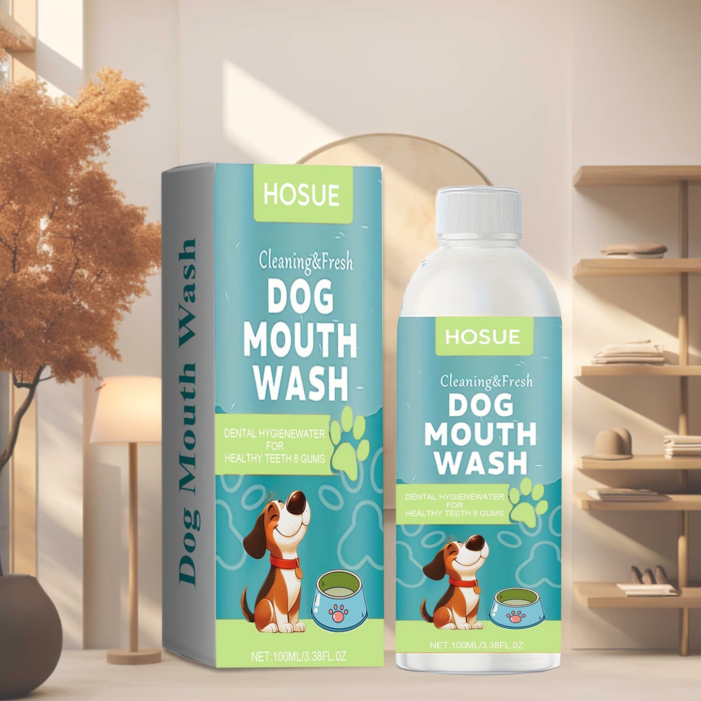 Dog Mouthwash for Fresh Breath with Peppermint Extract - Natural Dental Health Oral Care Liquid, Easy-to-Use Water Additive for Dogs, Freshens Breath & Supports Clean Teeth, 100ml / 3.38oz