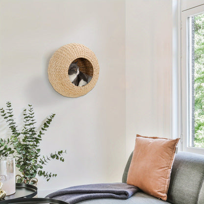 Cat Wall Furniture Wall Mounted Cat Condo – Natural Wood Cat Wall Shelf with Washable Cushion, Space-Saving Indoor Cat Perch for Cats & Kittens, Modern Home Decor Cat Climbing Shelf