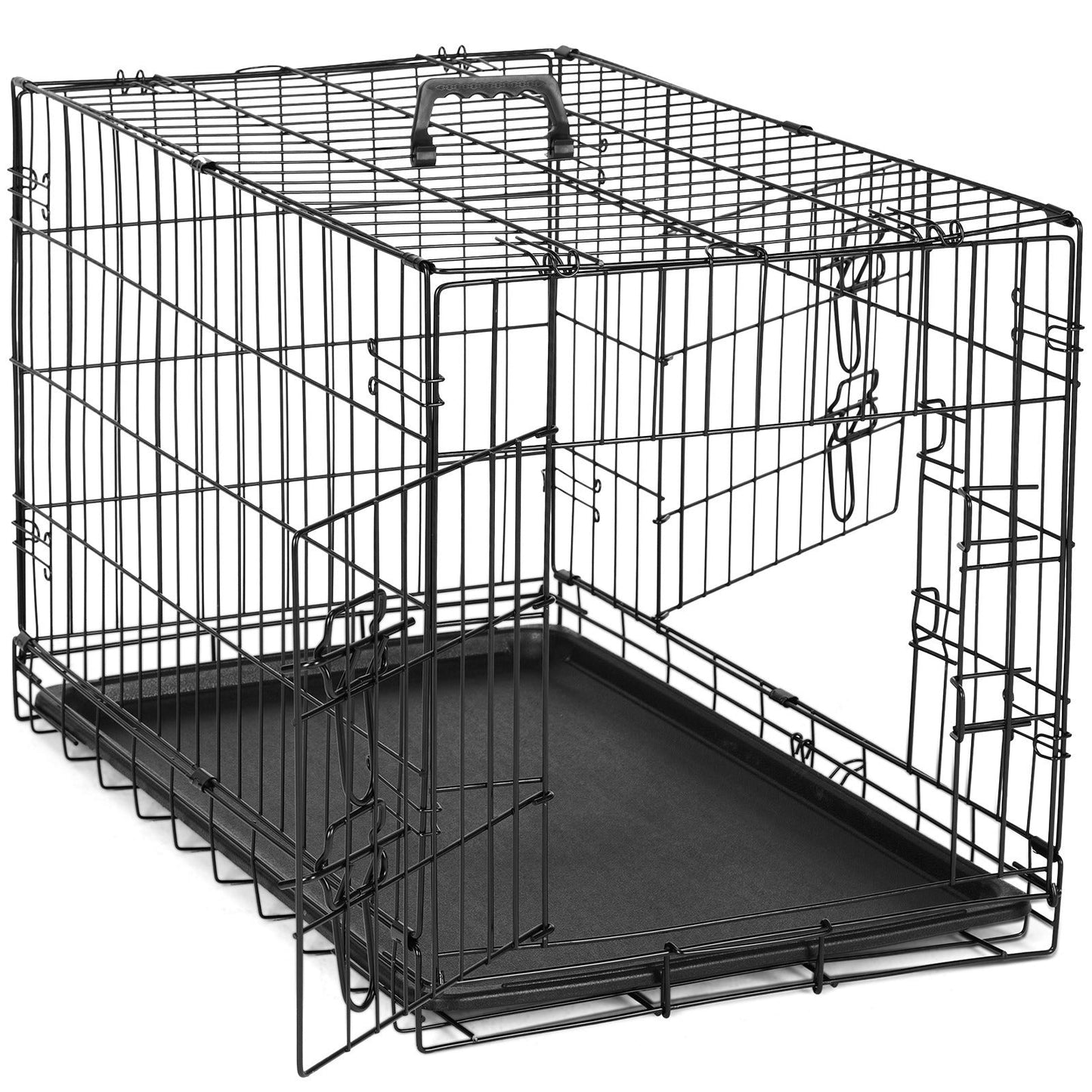 Folding Wire Dog Crate with Divider - Single & Double Door Options, Leak-Proof Plastic Tray, Indoor Outdoor Travel Kennel for Small Medium Large Dogs, 24" / 30" / 36" Sizes