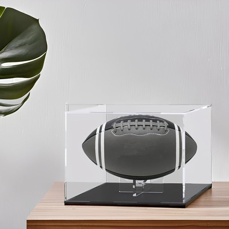 Acrylic Football Display Case Clear Crystal Box with Removable Football Stand Detachable Easy Assembly Memory Storage Display Box for Full Size Football Collectors Gift for Football Fans Athletes